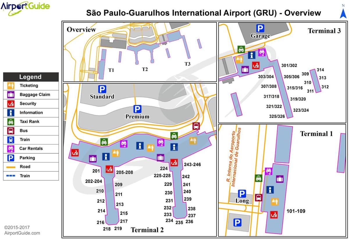 Sao Paulo gru mapu terminálu letiště