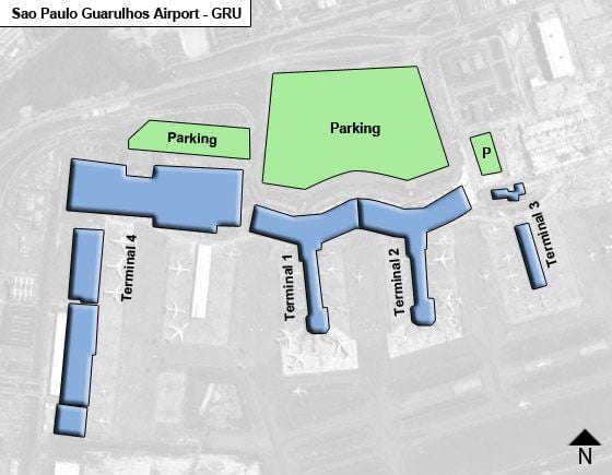 Sao Paulo guarulhos mezinárodní letiště terminál mapě